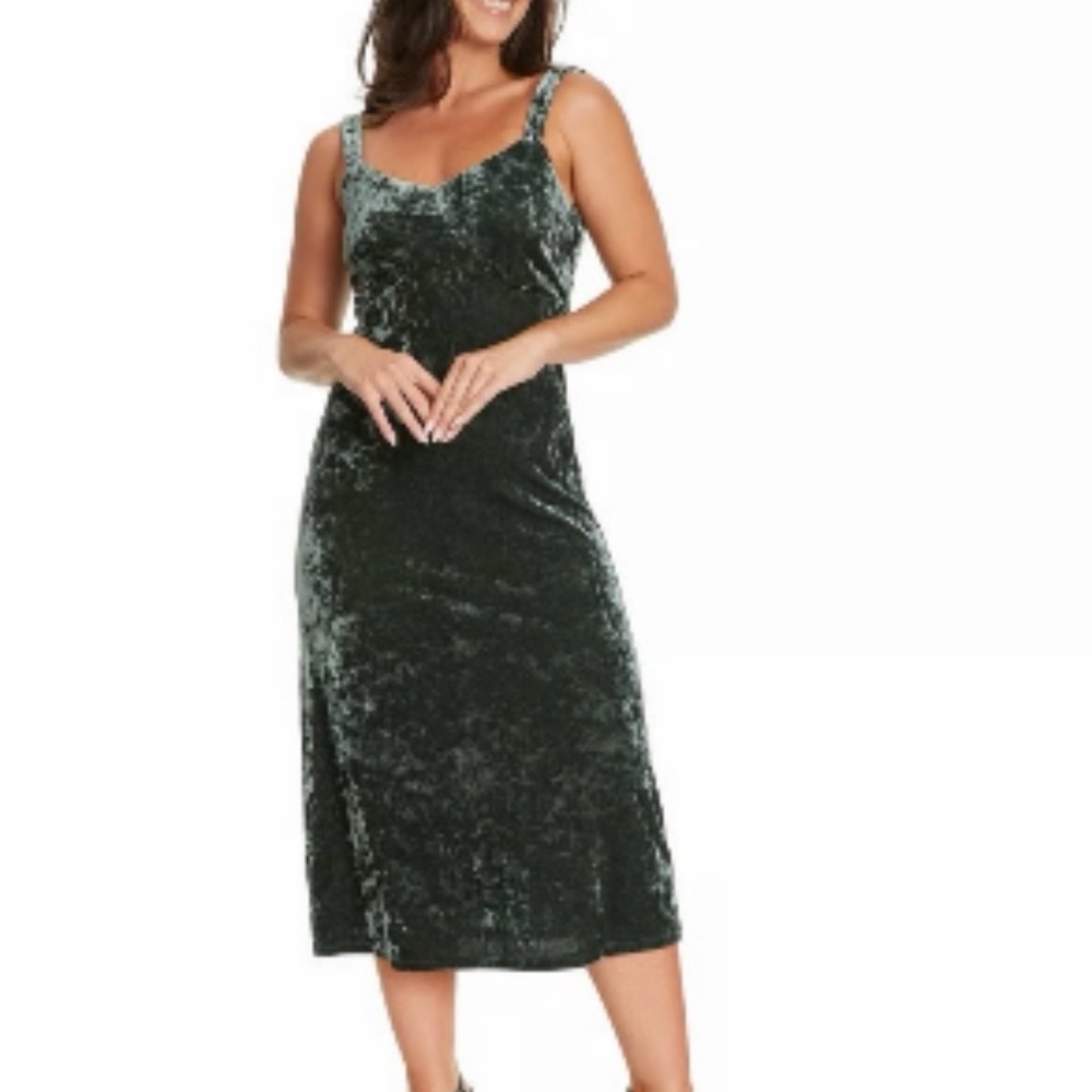 Jessica Simpson Dark Green Velvet Midi Slip Dress